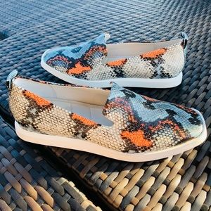 Franco Sarto Snakeskin Pattern Flats - Orange and Black